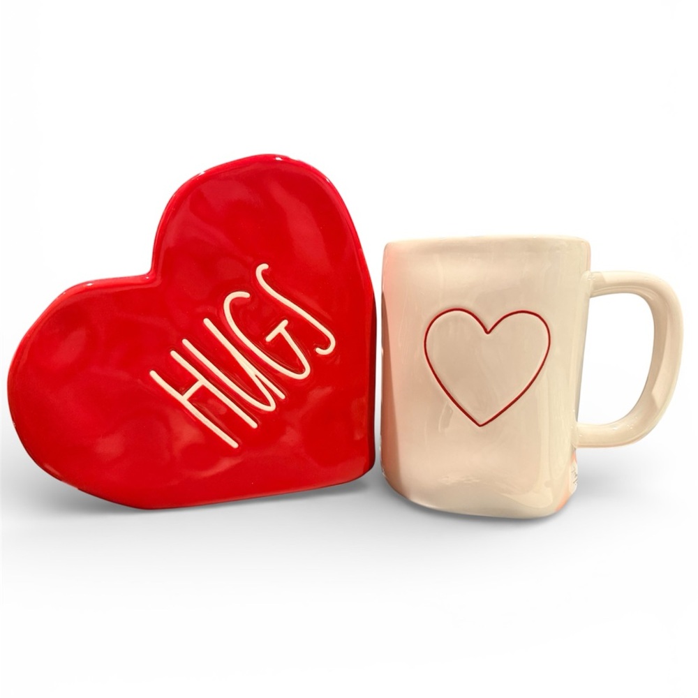 Rae Dunn ‘HUGS’ Red Heart-Shaped Decor and Mug Set